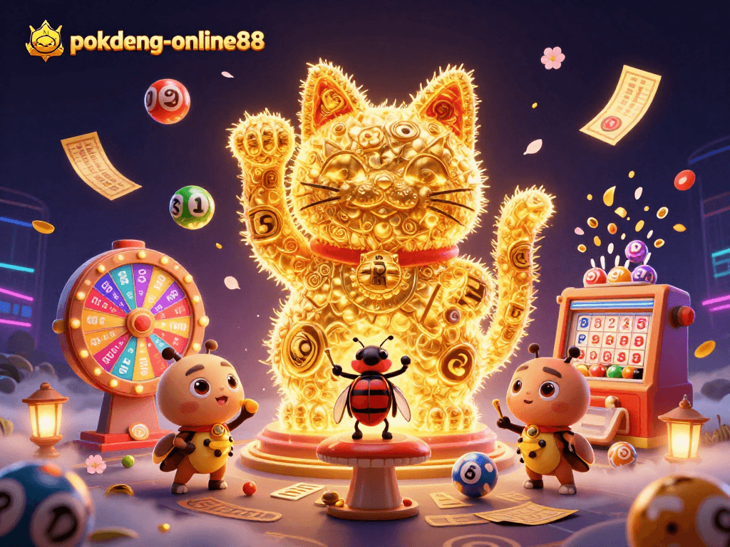 Experience the excitement of pokdeng-online88 while winning with vibrant casino symbols and animated characters.
