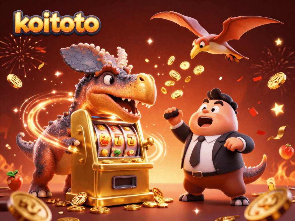 Koitoto menghadirkan pengalaman bermain slot gacor dengan simbol keberuntungan, jackpot, dan koin emas yang terbang.