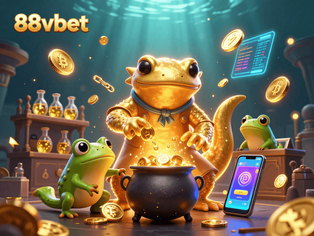 Experience thrilling wins at 88vbet with a fantastical illustration showcasing golden alchemy in a casino environment.