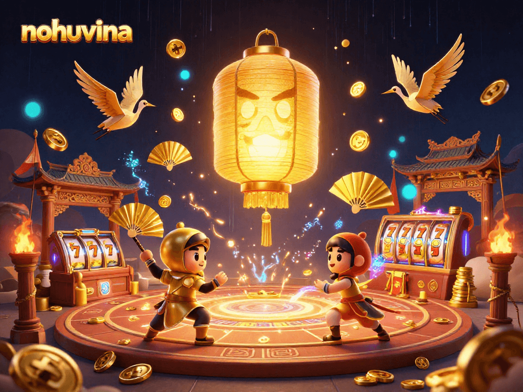 Experience the vibrant nohuvina casino atmosphere with golden lanterns, warriors, and jackpots.
