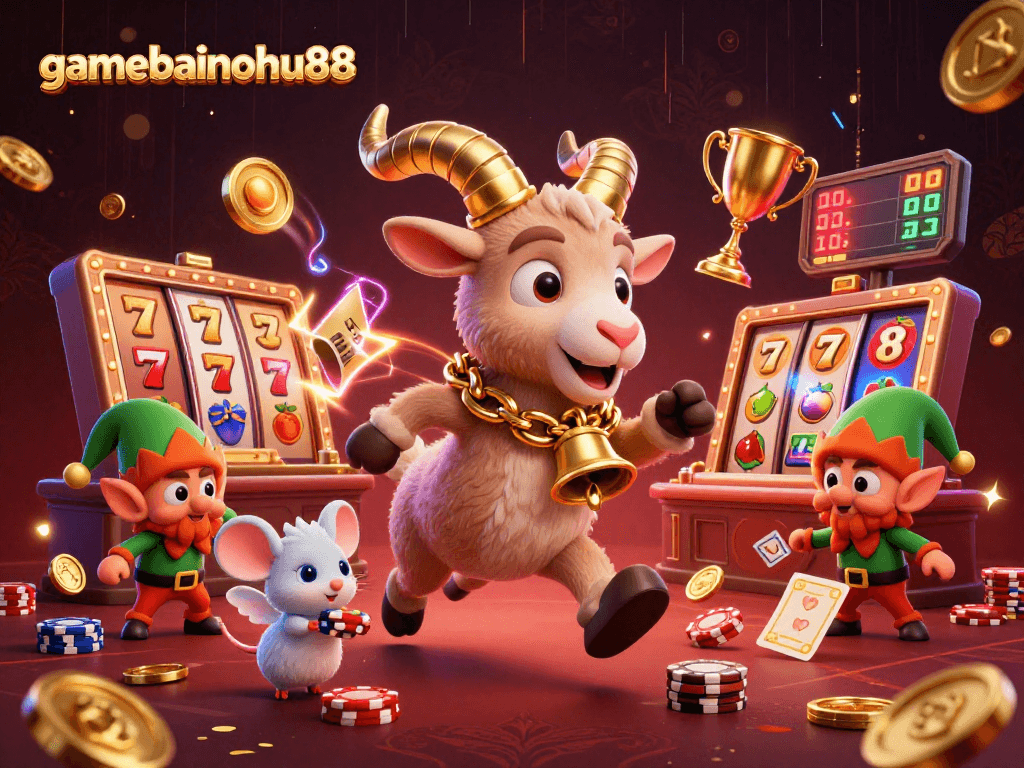 Experience thrilling action at gamebainohu88 with vibrant 3D gambling-themed characters and elements.