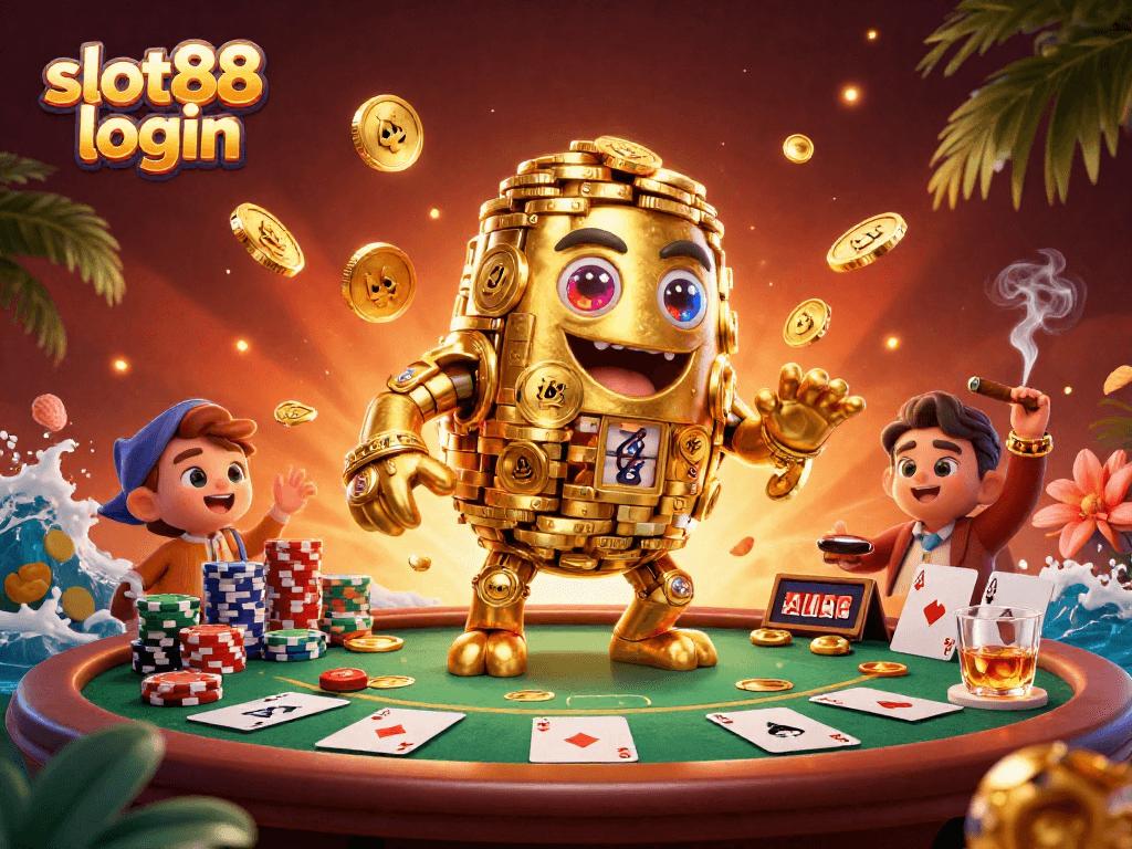 Experience excitement with slot88 login as the golden golem swirls amidst casino treasures.