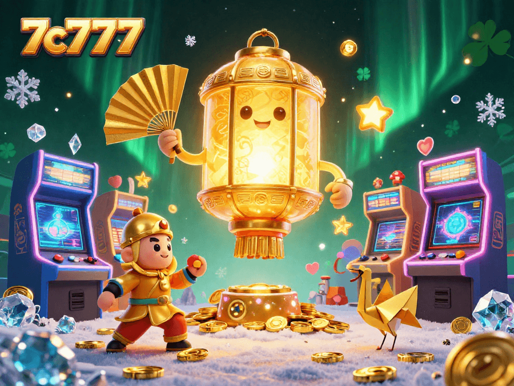 Engage in thrilling casino gameplay with 7c777 amidst vibrant arcade action and enchanting 3D visual elements.
