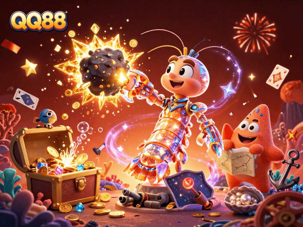 Immerse in QQ88's casino adventure as a galactic samurai battles asteroids for golden gems.