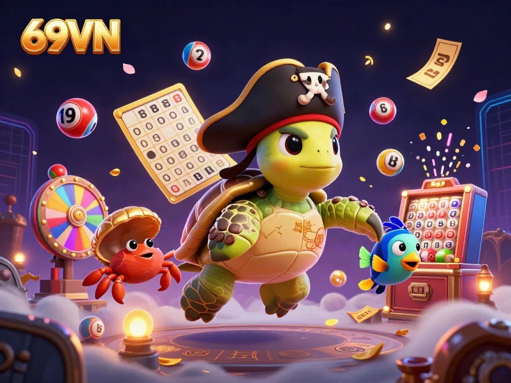 Experience thrilling fun with colorful lottery balls and charming characters in the 69VN casino universe.