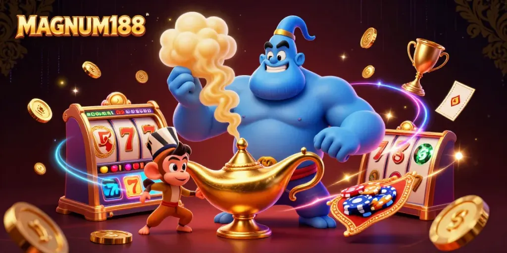 Spin the reels on MAGNUM188 with stunning 3D visuals, showcasing the excitement of online slots.