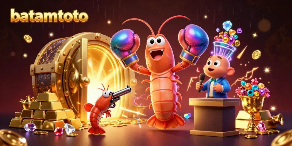 Engage with batamtoto's thrilling casino adventures featuring vibrant characters amidst golden treasures.