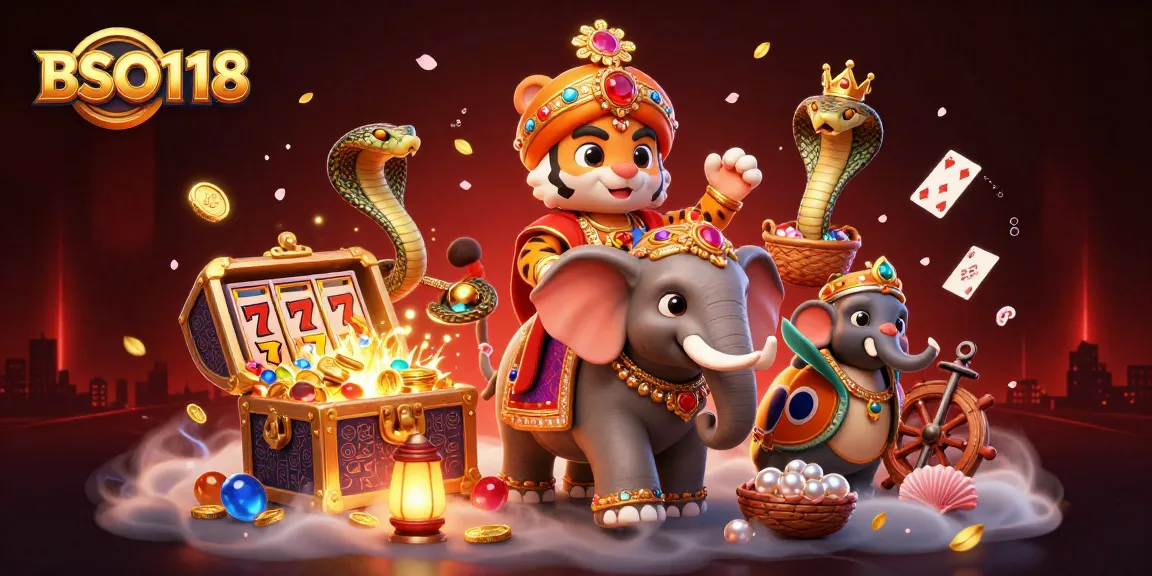 Experience thrills with BSO118 as a majestic maharaja tiger navigates a magical casino realm.
