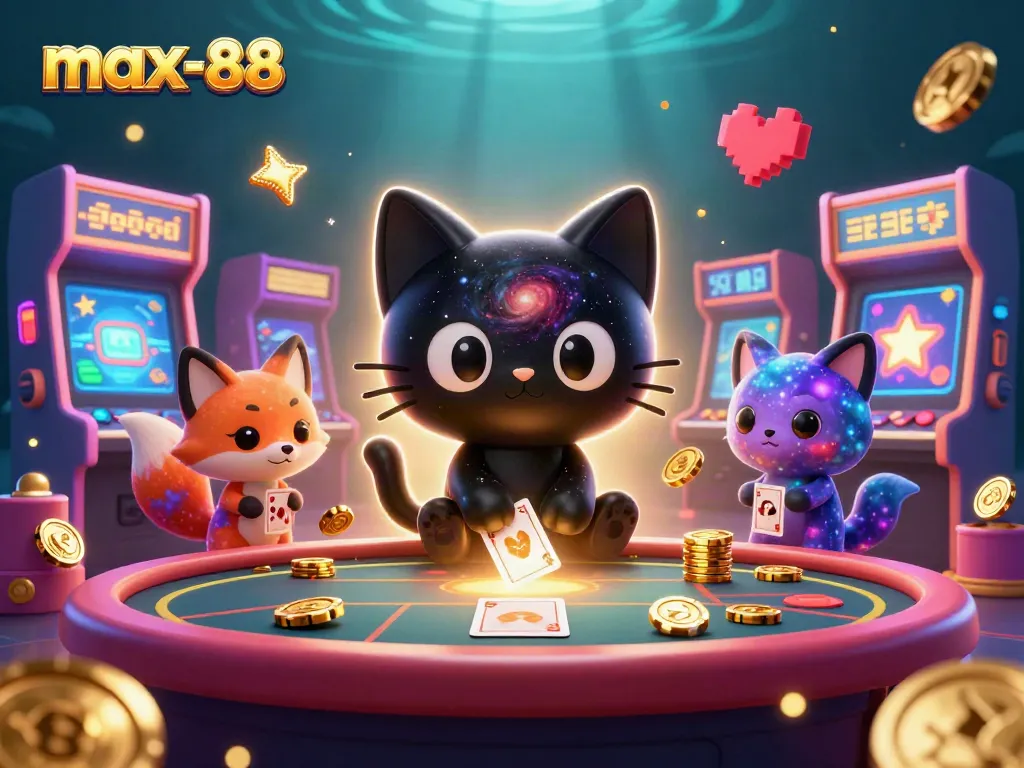 Engage with max-88 in a cosmic atmosphere featuring colorful gambling elements and enchanting characters.