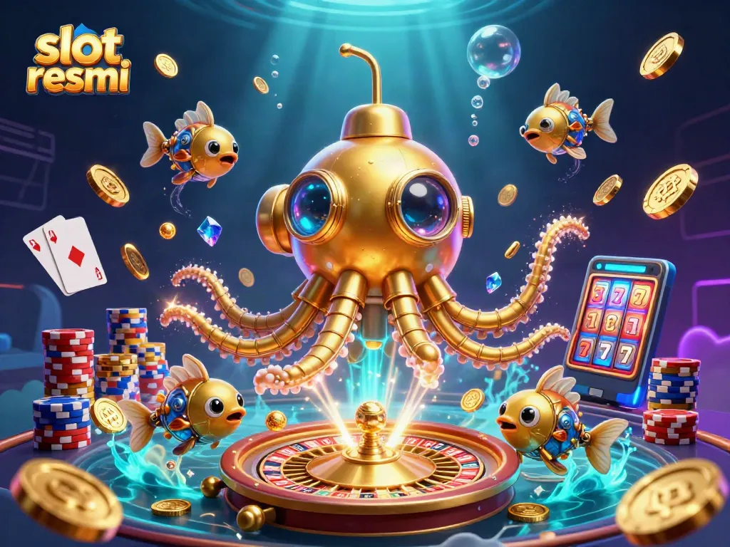 Experience thrilling slot resmi action with the golden kraken submarine among cascading coins and winning gems.