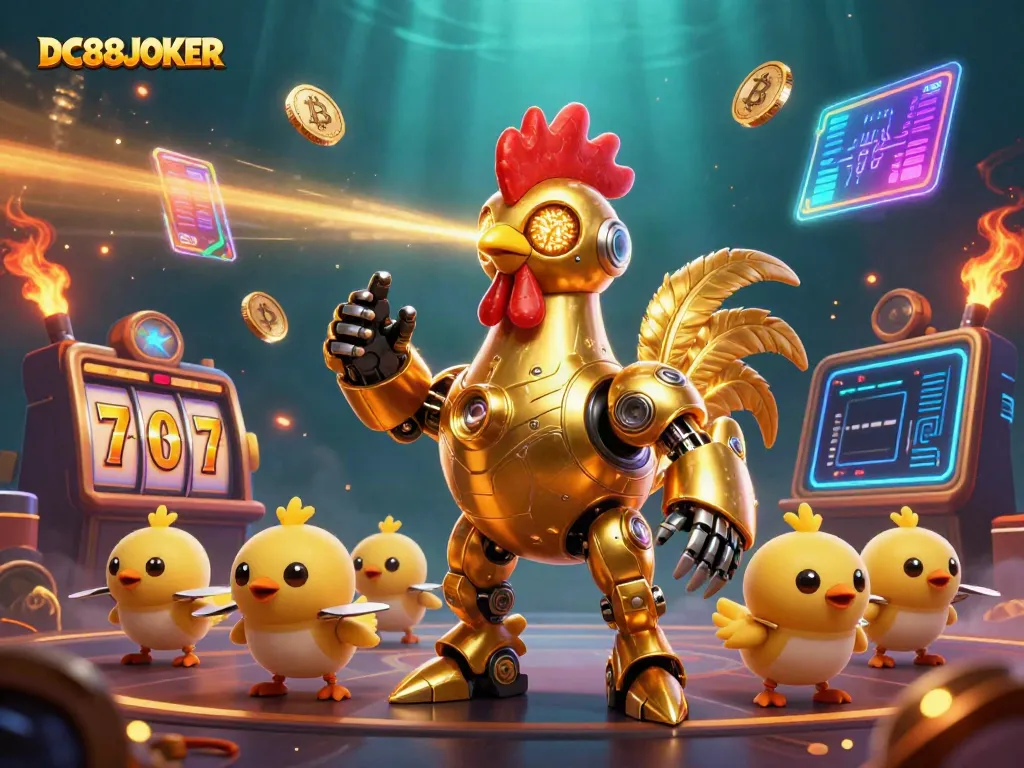 Engage with exciting slots as the DC88JOKER rooster robot entertains crypto players.