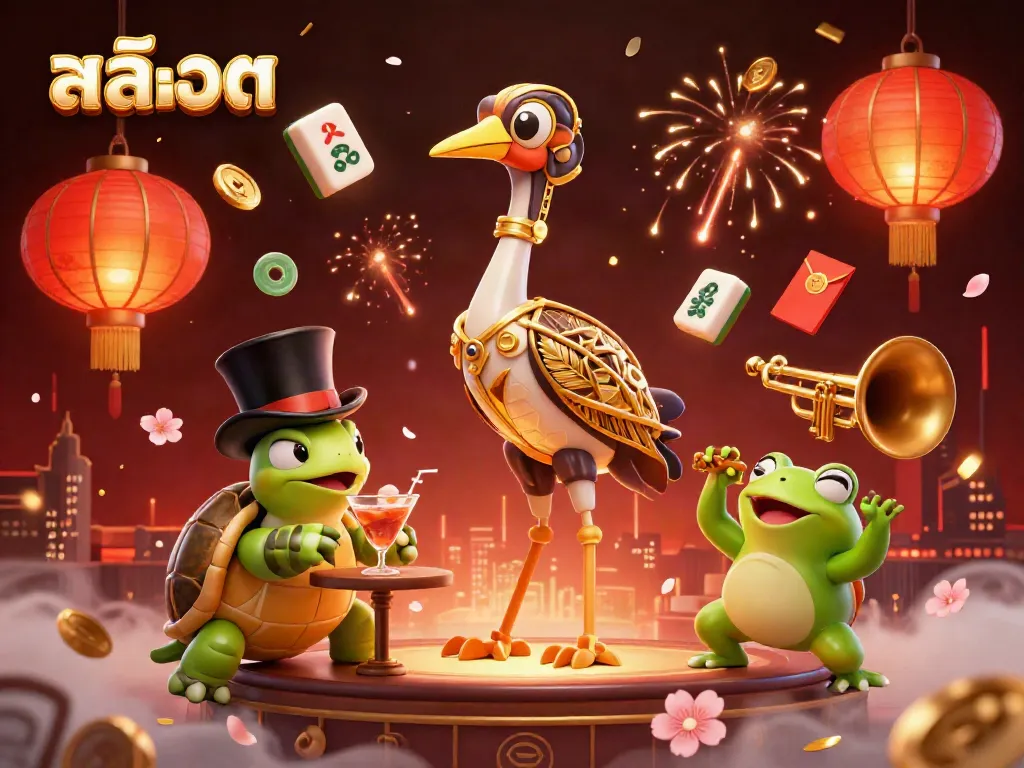 Experience the excitement of สล็อต with vibrant characters and dynamic elements in a lively casino scene.