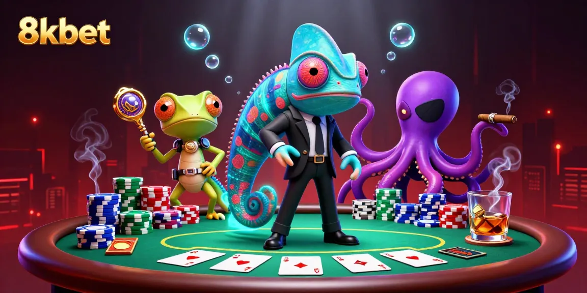 Engage in thrilling card play at 8kbet with vibrant casino atmosphere and dynamic characters.