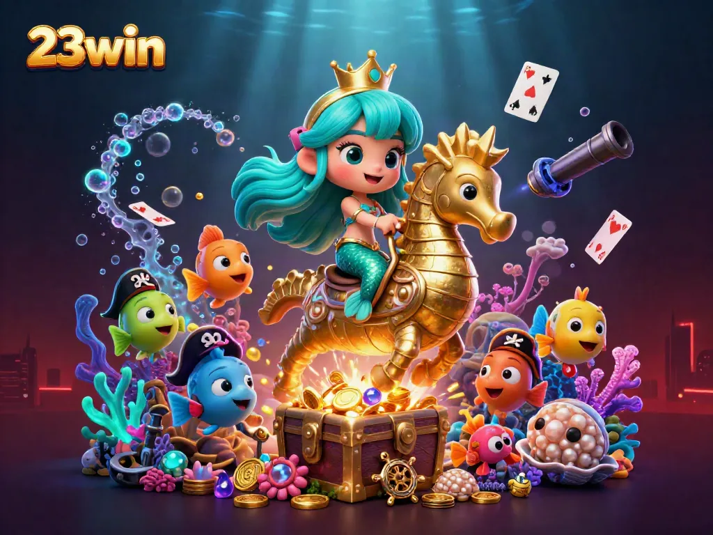 Engage with exciting gameplay at 23win, featuring a vibrant underwater adventure with treasures and casino elements.