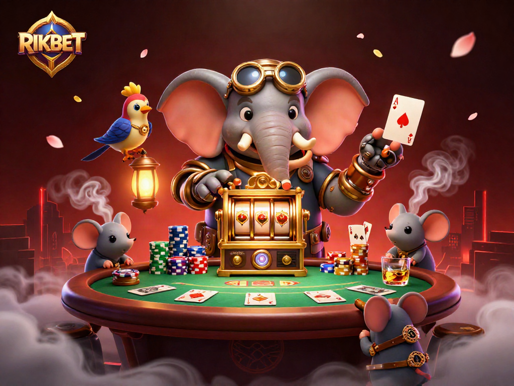 Engage with RIKBET's vibrant steampunk casino scene featuring a thrilling slot machine encounter.