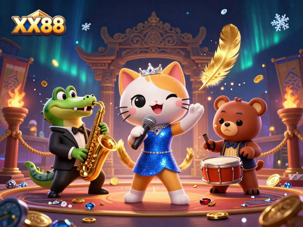 Experience the excitement of XX88 casino with vibrant characters and dynamic gambling elements in this stunning illustration.