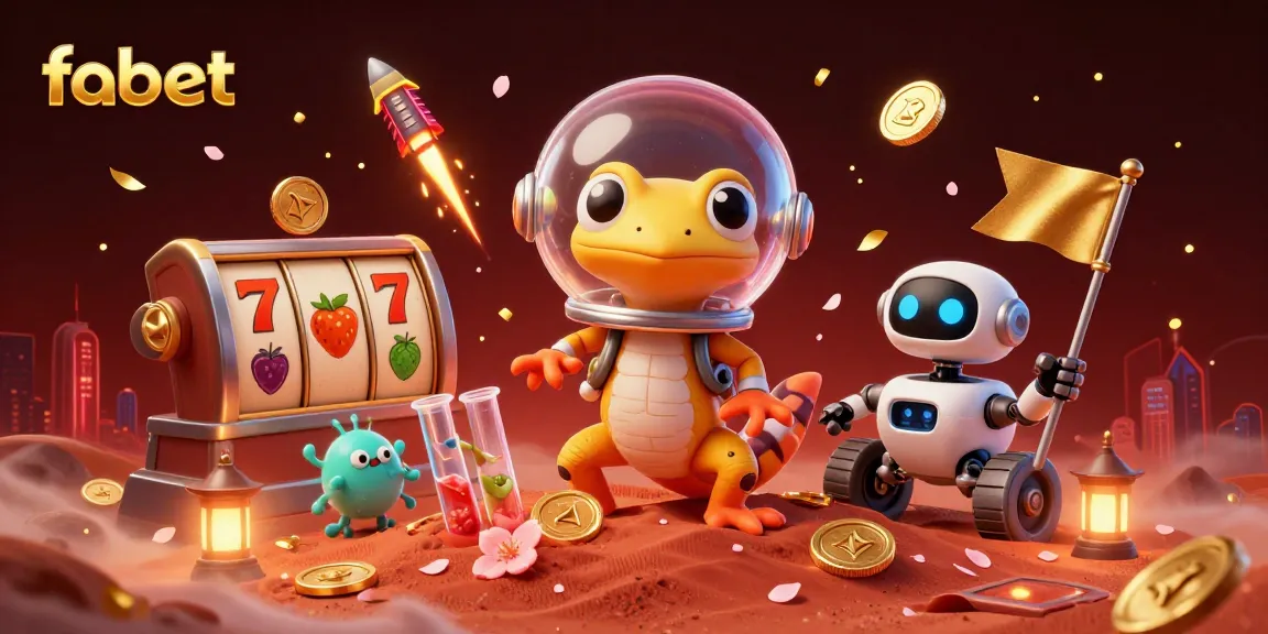 Experience the wonders of fabet with a Martian gecko at a golden casino in this vibrant illustration.
