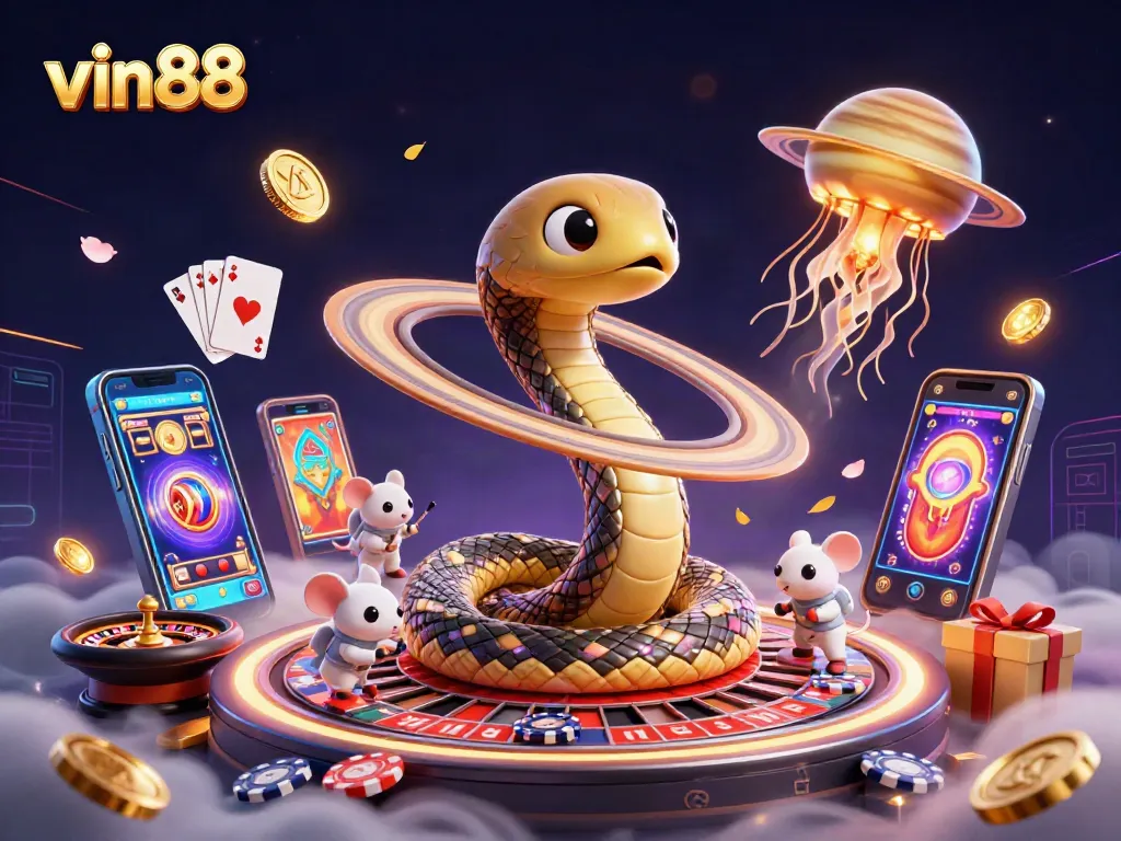 Experience thrilling gameplay at vin88 as astronaut mice bet on a cosmic roulette wheel guided by a golden jellyfish dealer.