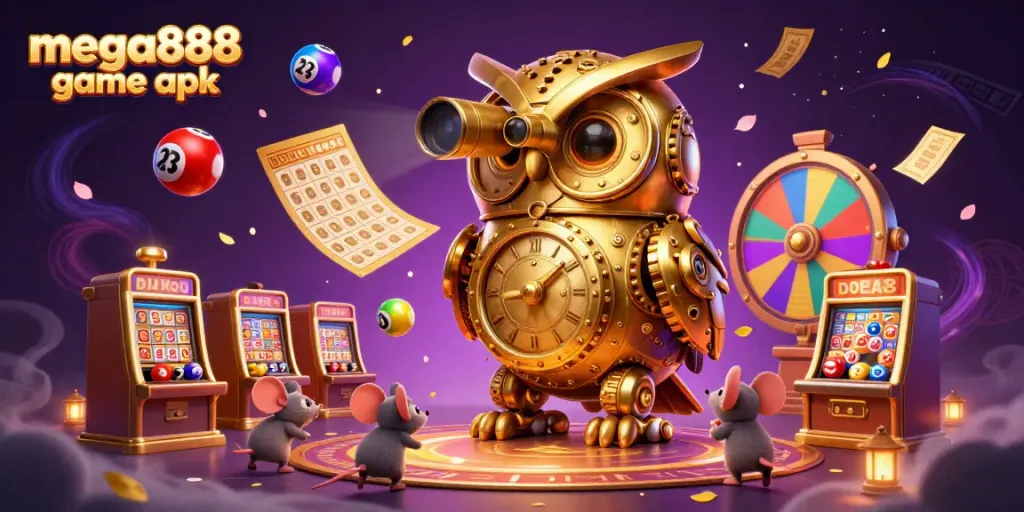 Experience the thrilling mega888 game apk with a vibrant 3D casino scene full of excitement.