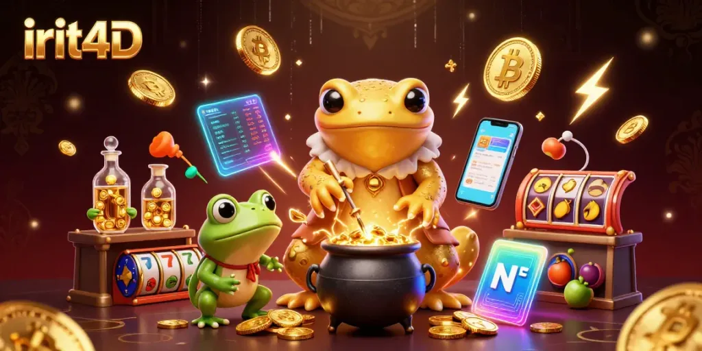 Engage with irit4D in this vibrant 3D illustration of a golden salamander tackling casino strategies amidst animated game elements.