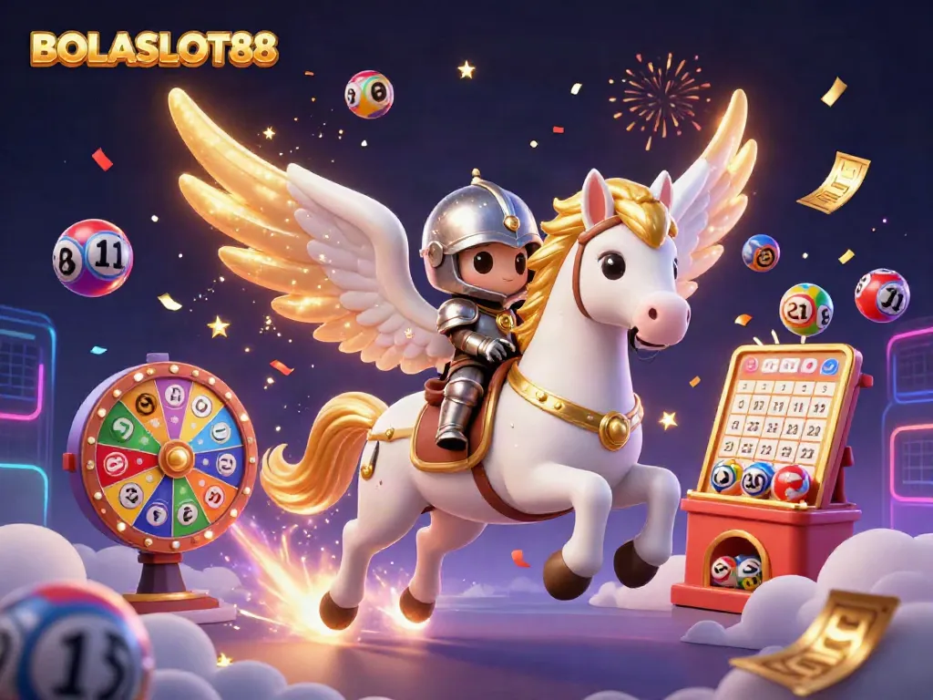 BOLASLOT88 presents dynamic gameplay with celestial themes and lottery elements in a vibrant scene.