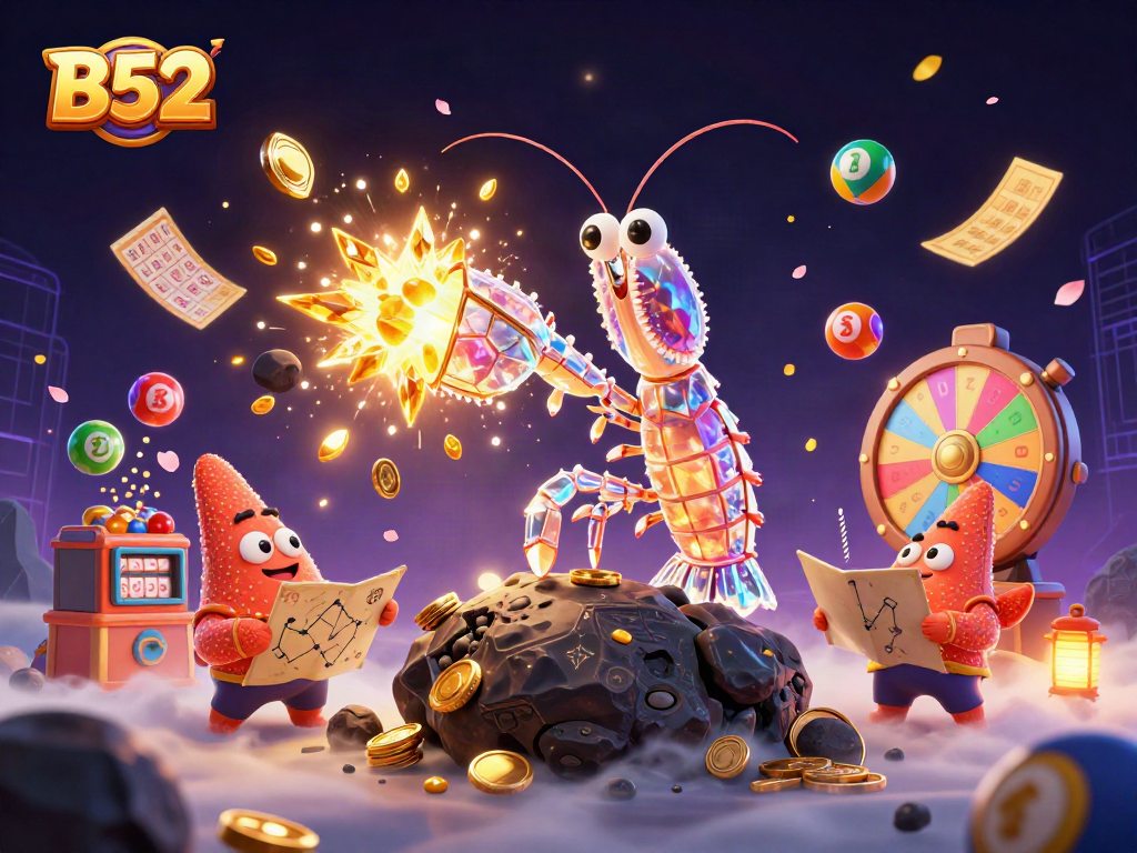 Experience thrilling casino excitement with B52 as galactic characters engage in a vibrant lottery scene.