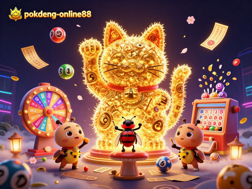 Experience the excitement of pokdeng-online88 while winning with vibrant casino symbols and animated characters.
