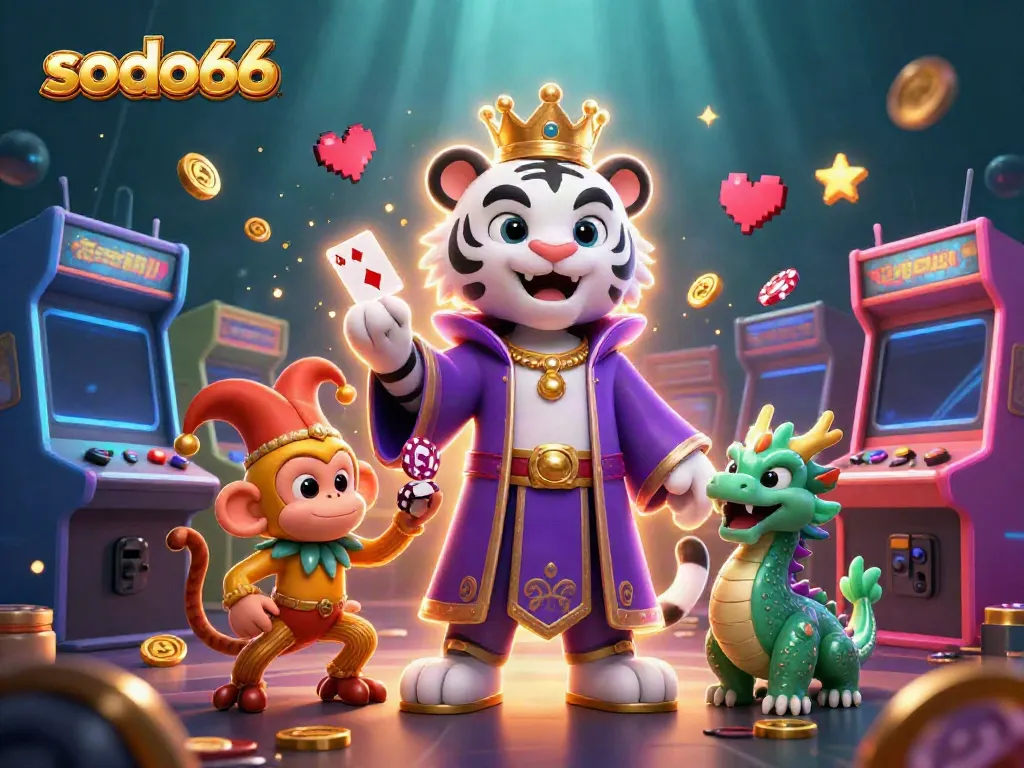 Experience thrilling gaming action with SODO66's vibrant 3D casino scene featuring exciting characters and elements.