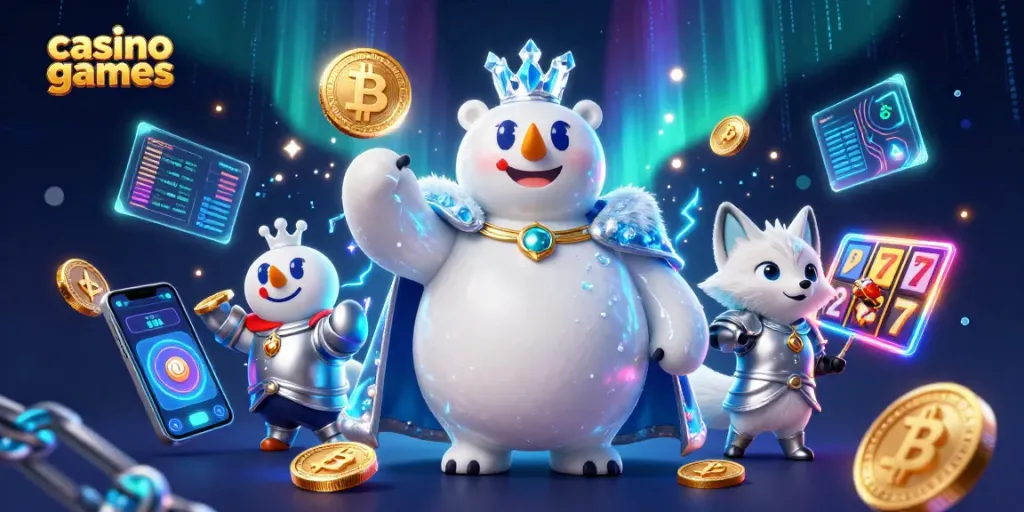 Engage with exciting casino games featuring animated characters and vibrant visuals in this dazzling illustration.