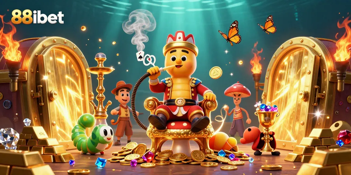 Experience the thrill of 88ibet with a vibrant casino scene featuring a poker-symbol blowing caterpillar master.