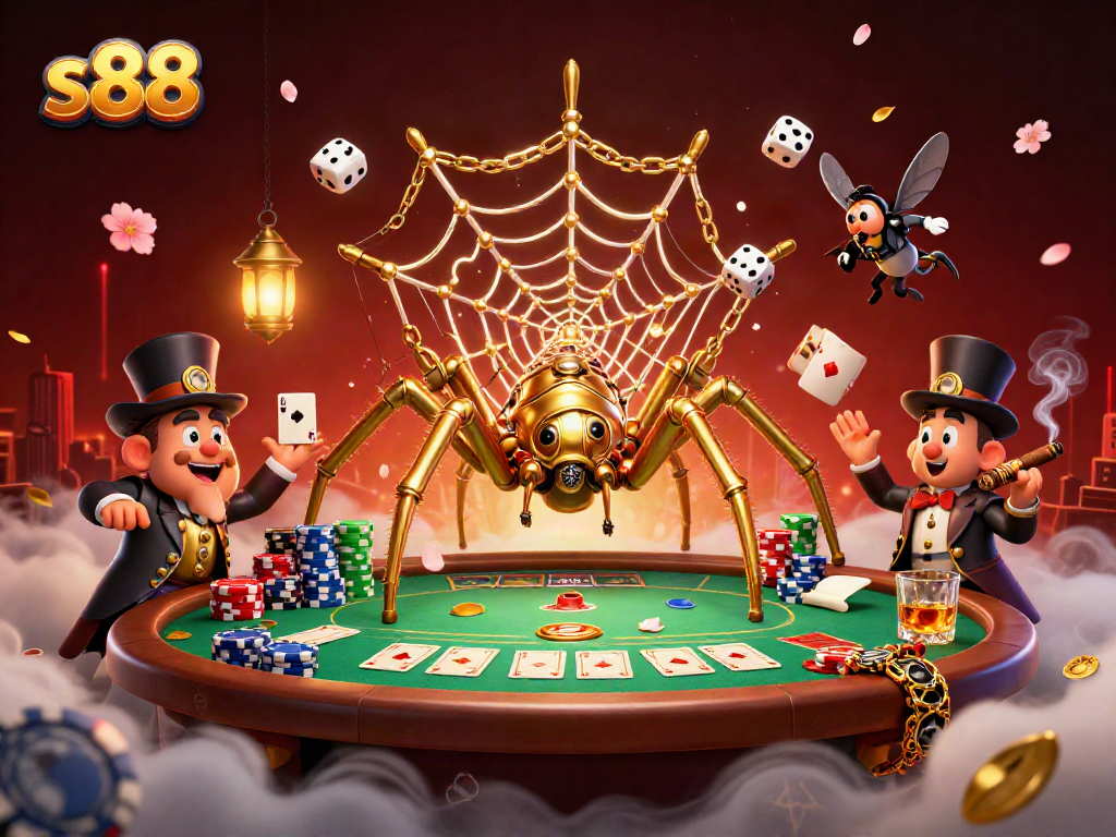 s88 captures the excitement of immersive casino gaming with a steampunk spider and rich poker elements.