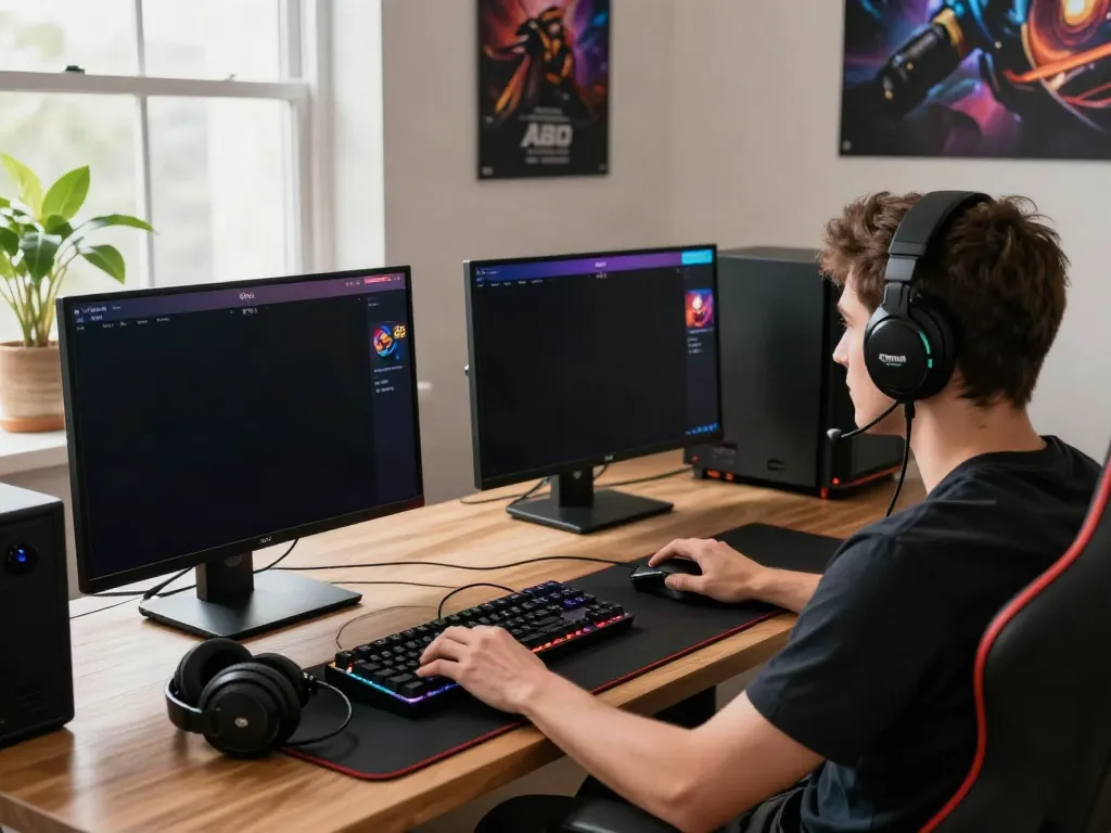 The A80 website showcased in a modern home gaming setup with vibrant visuals and accessories.