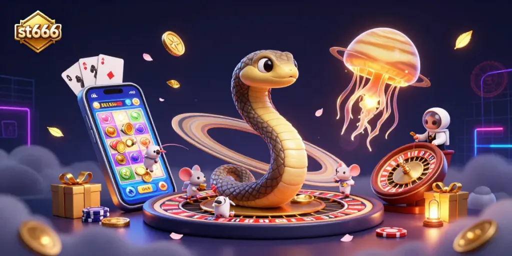 Place bets in the vibrant world of st666 with a thrilling 3D cosmic casino scene.
