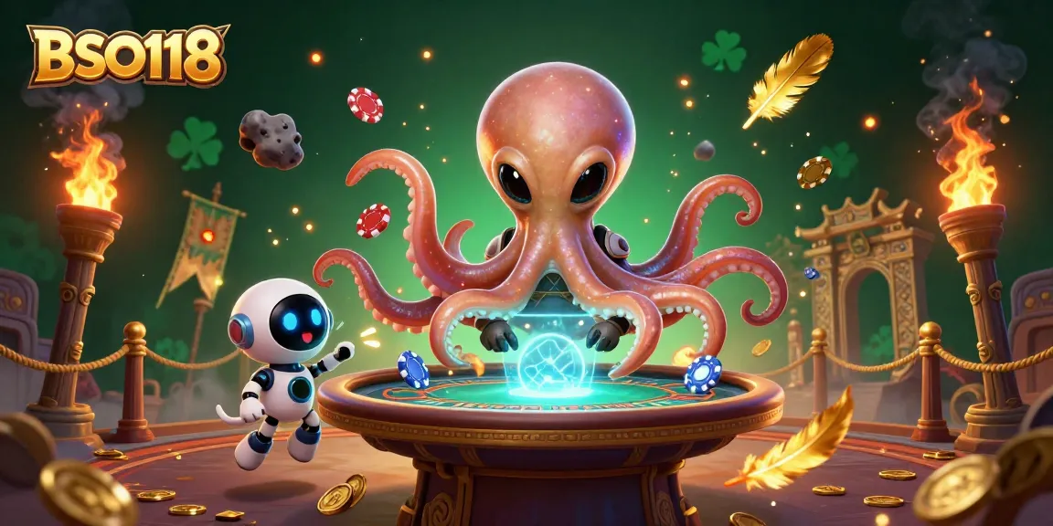 Engage with BSO118 to win at holographic poker in a vibrant alien casino scene.