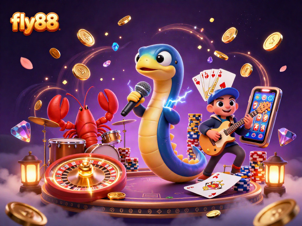 Experience the thrill of fly88 with a dynamic underwater casino scene featuring vibrant characters.