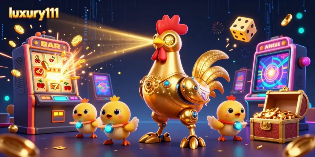 Experience luxury111 with a vibrant casino scene featuring dynamic characters and exciting game elements.