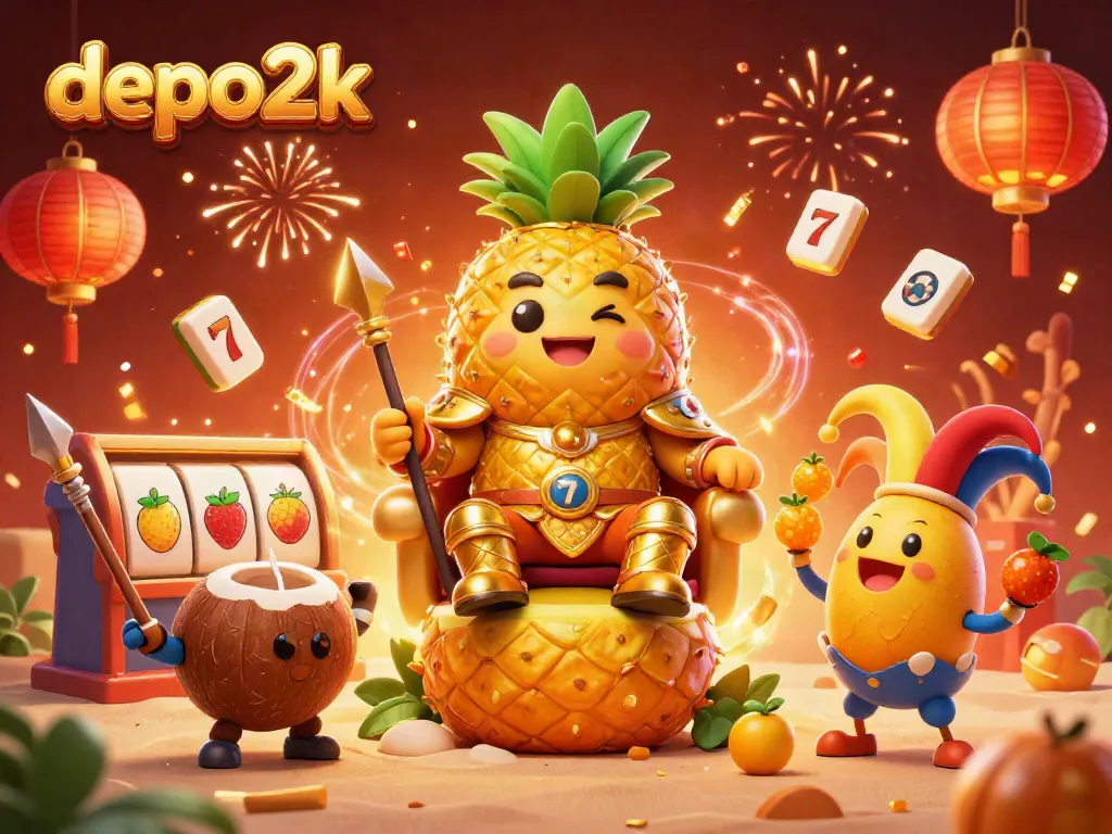 Experience thrilling gameplay with depo2k, featuring vibrant 3D characters and rich casino elements in a lively scene.