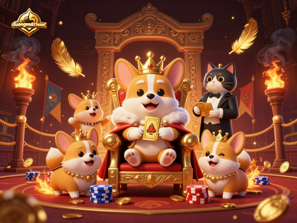 Dive into duongmatchuoc's exciting world, where royal corgis rule the casino throne amidst golden riches.
