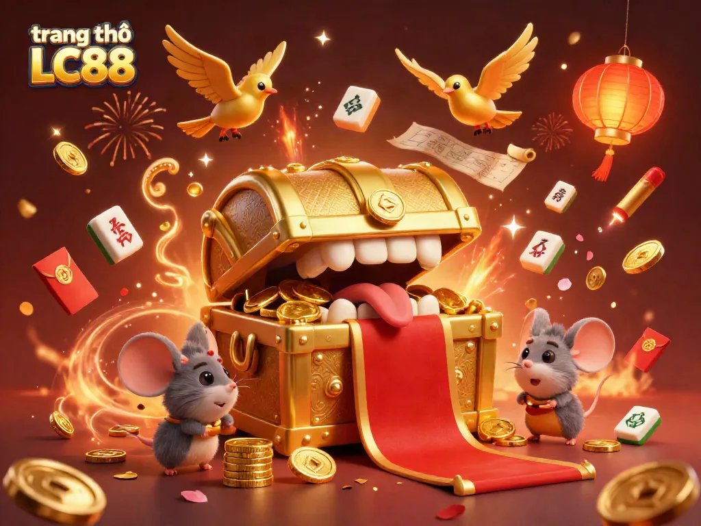 Engage with the vibrant gaming world of trang chủ LC88, featuring an enticing treasure chest and adventurous mice.