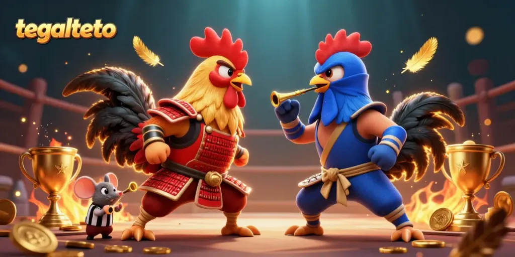 Engage with the exciting action of tegaltoto, featuring cockfighting roosters in a vibrant arena.
