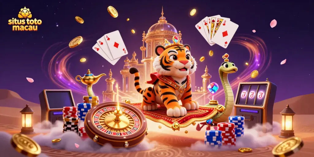 Memenangkan jackpot di situs toto macau dengan 3D sultan harian terbang melintasi latar belakang penuh harta