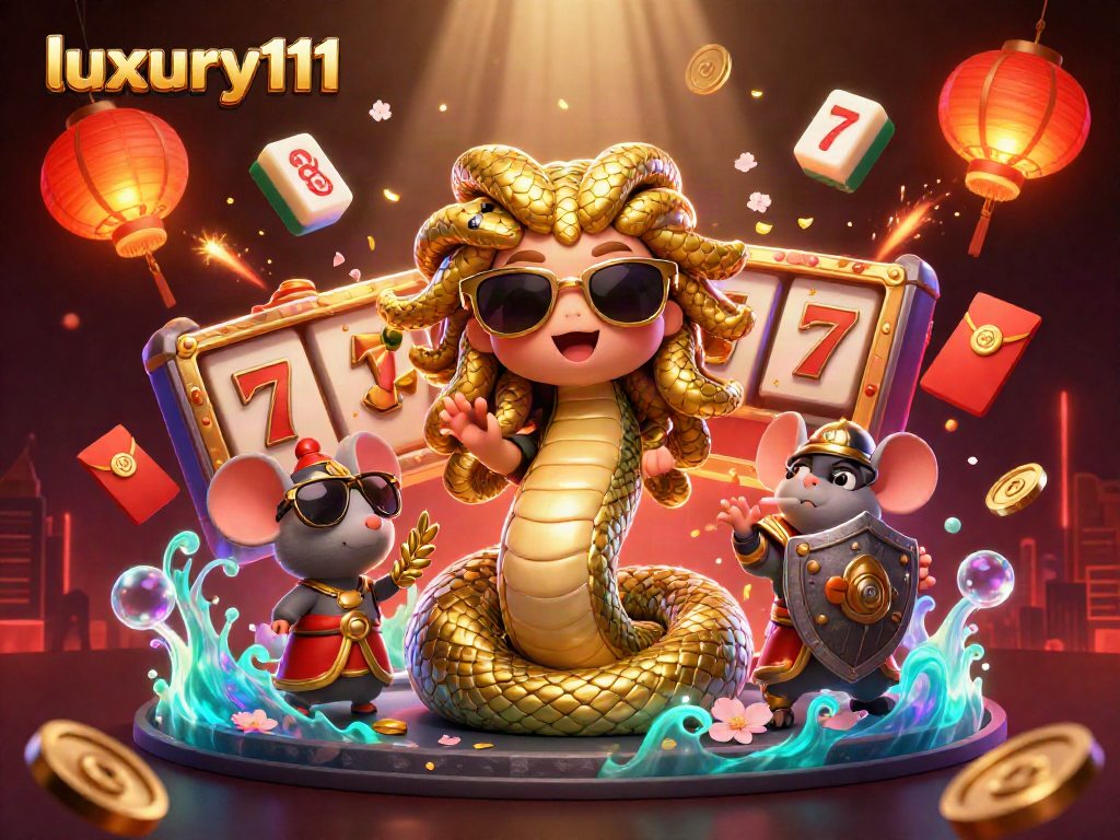 Engage with luxury111 through vibrant casino visuals featuring Medusa and a warrior mouse.