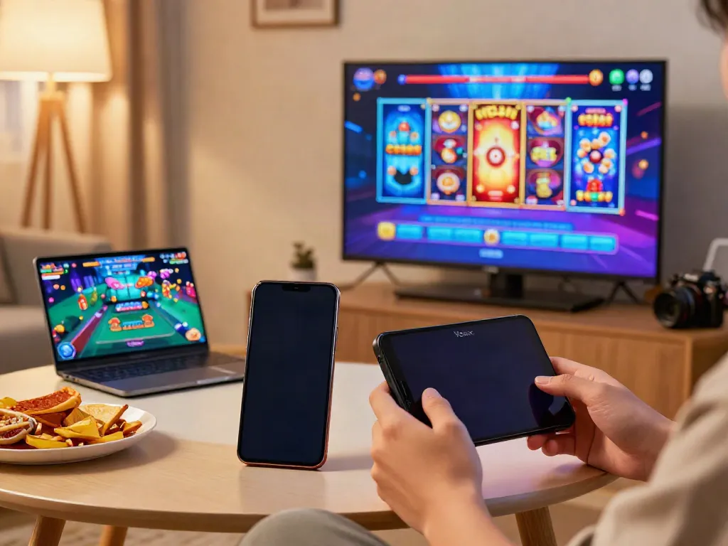 Engaging Yono Arcade mobile gaming experience in a cozy setting.