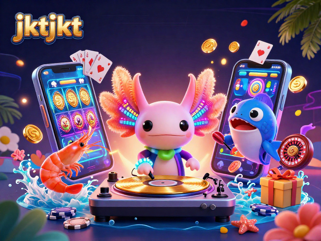 Bermain jktjkt dengan DJ axolotl yang ceria, dikelilingi hiburan interaktif dan hadiah menarik.