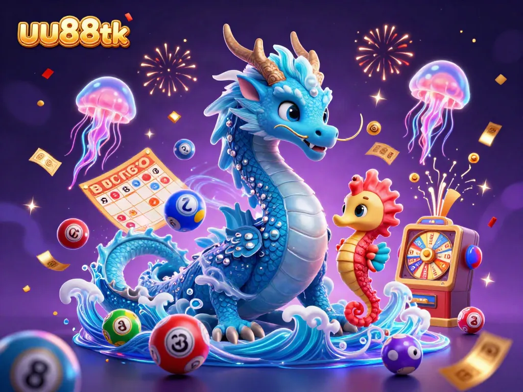 Engage with the uu88tk gaming experience as glowing jellyfish float alongside a majestic water dragon and seahorse knight.