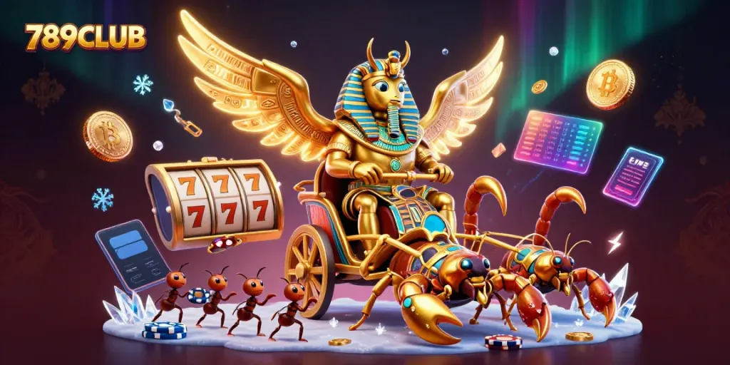 Experience thrilling gaming excitement with 789CLUB in this vibrant 3D casino scene.