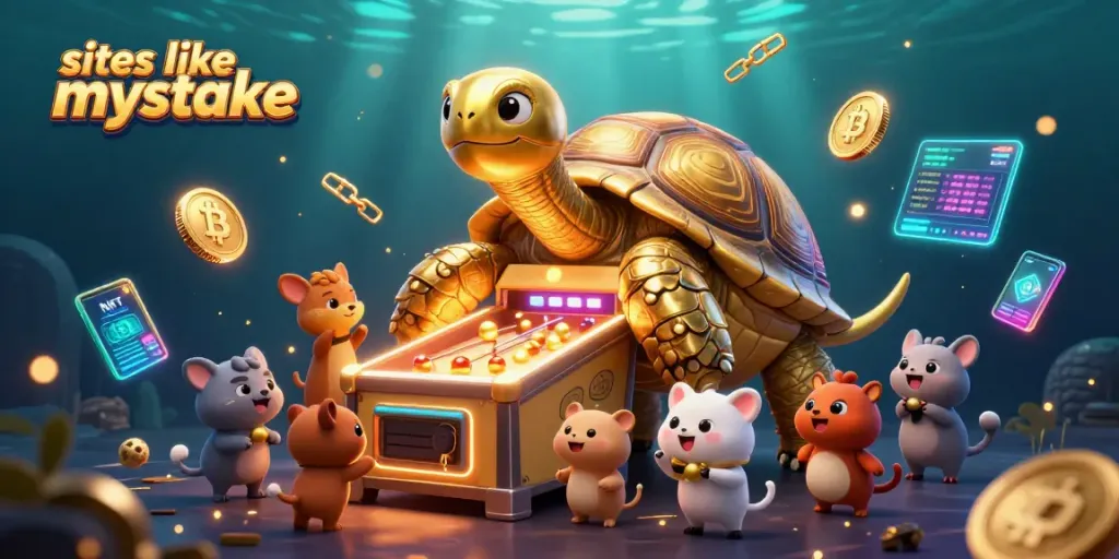 Play and win at top online platforms like MyStake in this vibrant 3D casino illustration.