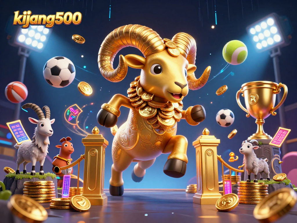 Engage in thrilling sports bets with kijang500 as a massive golden ram charges through a dynamic casino scene.
