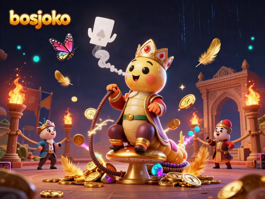 Experience thrilling wins at bosjoko with a vibrant 3D illustration of a sultan caterpillar in a dynamic casino scene.