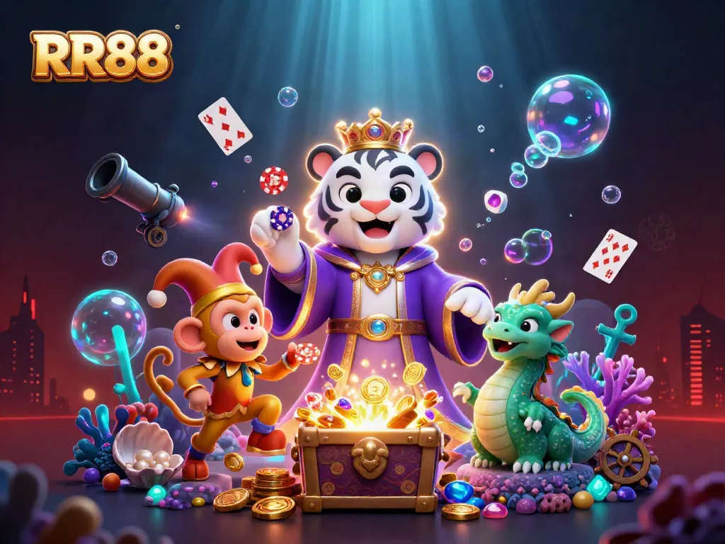 Experience exhilarating gaming at RR88 with vibrant characters and casino elements.